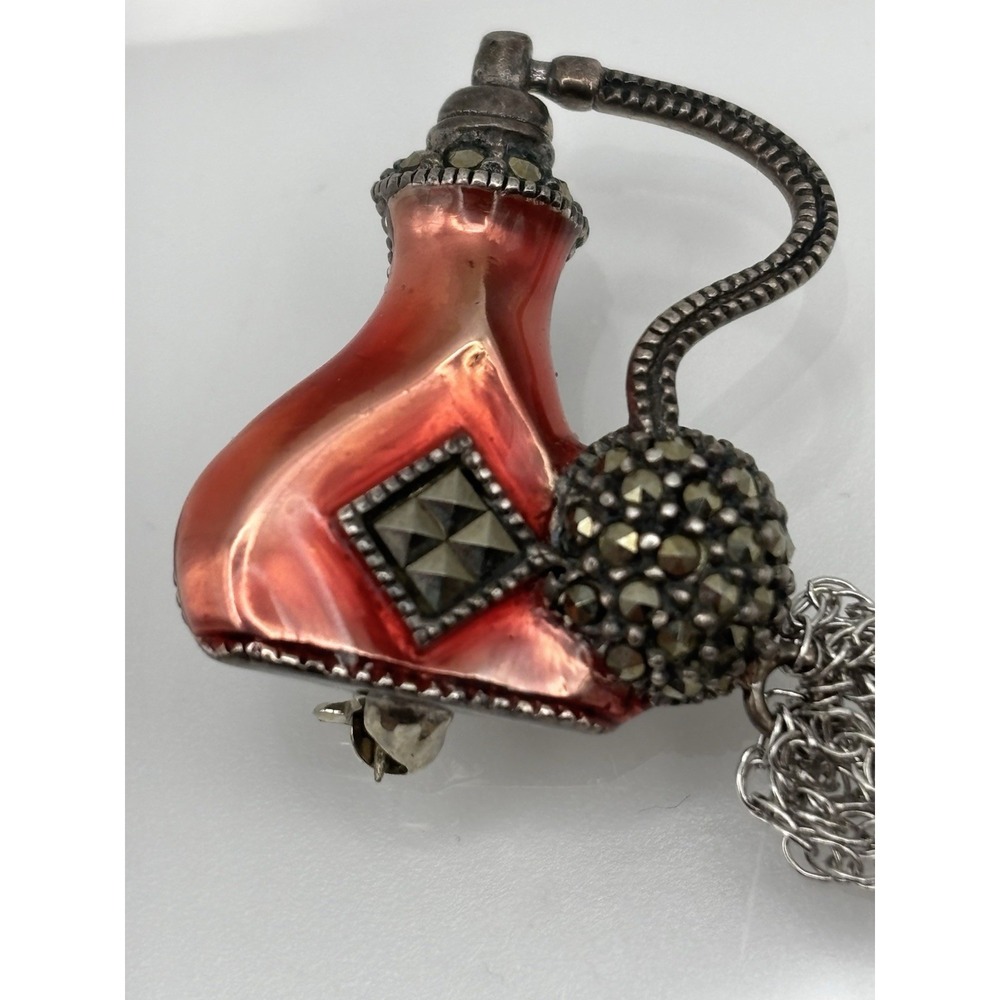Judith Jack Brooch Perfume Red‎ Enamel Atomizer Sterling Marcasite Pin Brooch - Picture 2 of 10